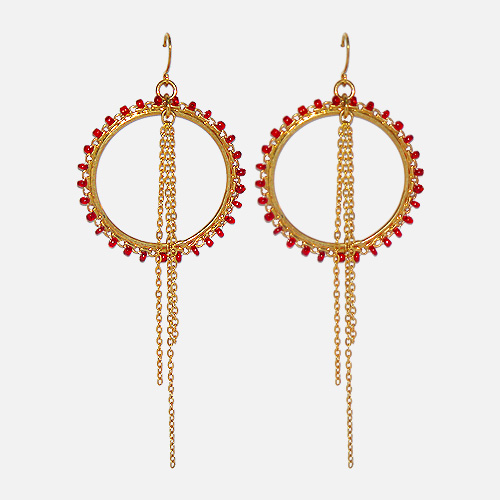 Hoops Up Earrings Red Beads