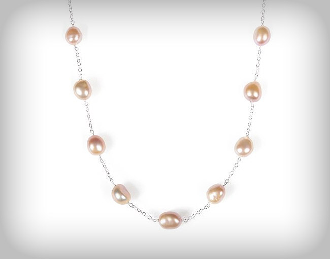 Natural Pink Freshwater Cultured Pearl with Sterling Silver Chain, 17''