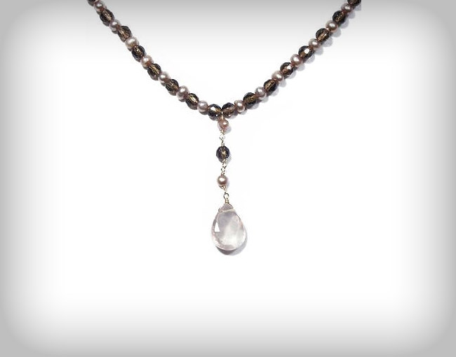 14k Gold Filled Smoky Quartz, Rose Quartz and Freshwater Cultured Pink Pearl-Accent Necklace, 16-18''